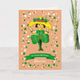 Cartão Vintage Irish Girl Custom Name Ruas. Dia de Patric
