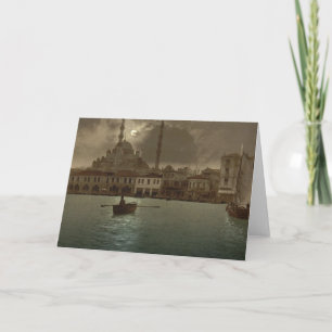 Cartão Vintage Istanbul  cityscape with moon light