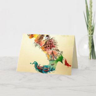 Cartão Vintage Itália Map City Viagem Love Watercolor