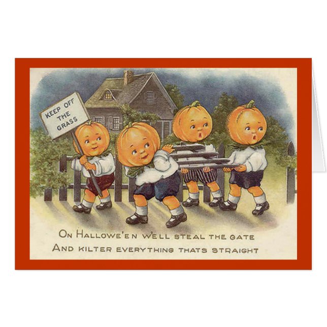 Cartão Vintage Jack o'Lantern Boys Steeling Gate (Frente Horizontal)
