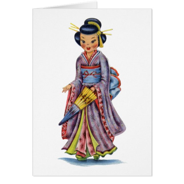 Cartão Vintage Japonês Girl in Kimono (Frente)