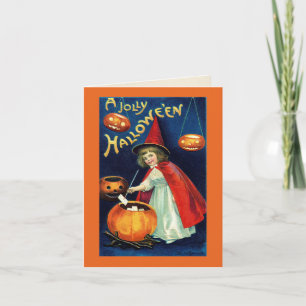 Cartão Vintage Jolly Halloween Girl Witch