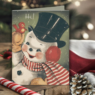 Cartão Vintage Jolly Retro Snowman Holiday