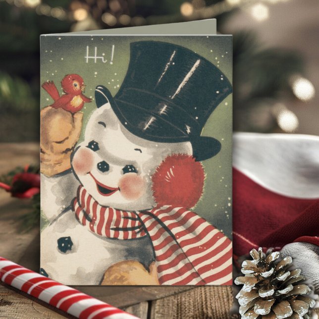 Cartão Vintage Jolly Retro Snowman Holiday (Vintage Jolly Retro Snowman Holiday Card)