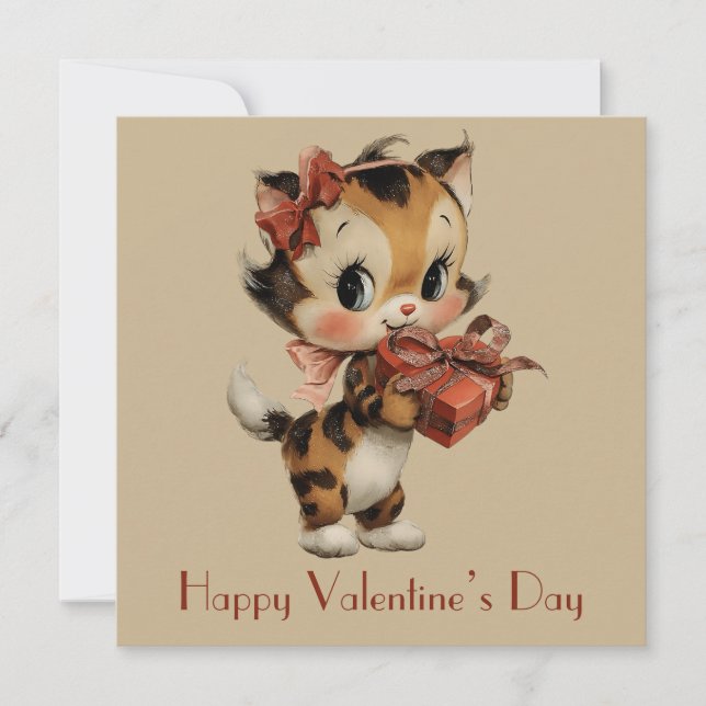 Cartão Vintage Kitty Charm Valentine`s Day (Frente)