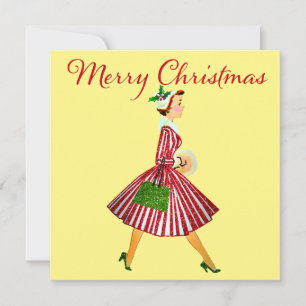 Cartão Vintage Lady 1950 Natal