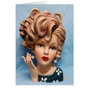 Cartão Vintage Lady Head Vase Cabelo Grande Corkscrever M