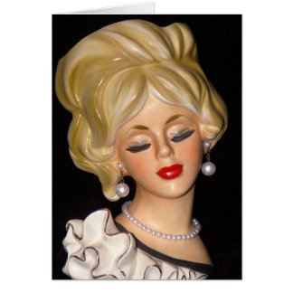 Cartão Vintage Lady Head Vase Chic Big Hair Ruffles Card