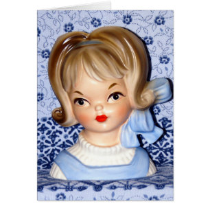Cartão Vintage Lady Head Vase Little Girl Blue Arco Card
