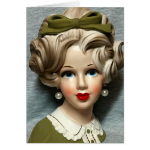 Cartão Vintage Lady Head Vase Teen Girl Swirly Hair Card