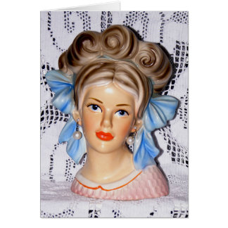 Cartão Vintage Lady Teen Head Vase Grande Arco 60s Card