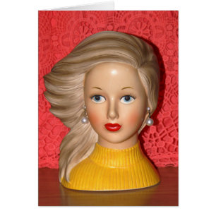 Cartão Vintage Lady Teen Head Vase Windsweat Hair Card