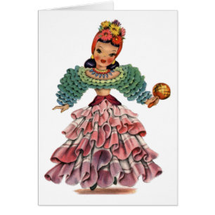 Cartão Vintage latino Dancer, vestido tradicional