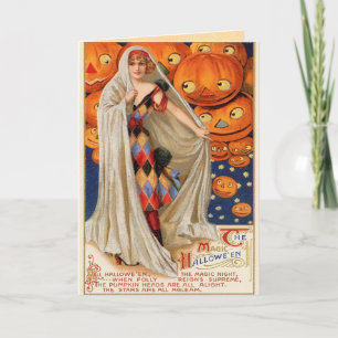 Cartão Vintage Linda Menina Ghost Halloween Card