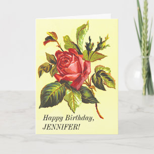 Cartão Vintage Look Rosa Flower, Happy Birday Card