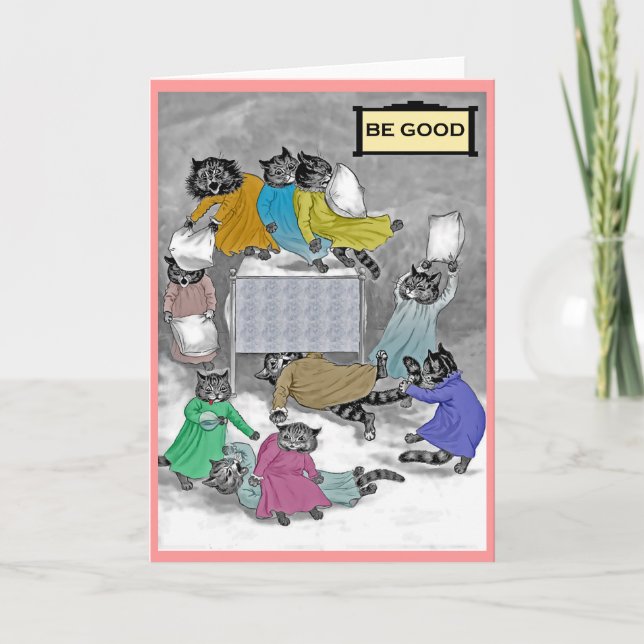 Cartão Vintage Louis Wain Kittens Travesseiro (Frente)