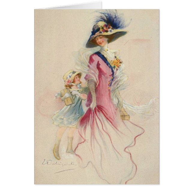 Cartão Vintage Mãe e Filho (Frente)