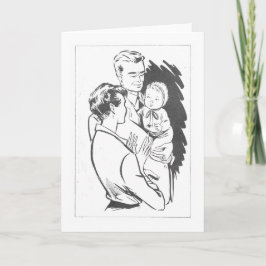 Cartão Vintage Mãe e Pai com Bebê