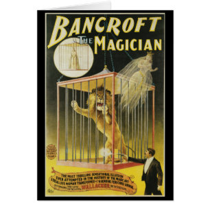 Cartão Vintage Magic Poster, Magician Bancroft e Lion