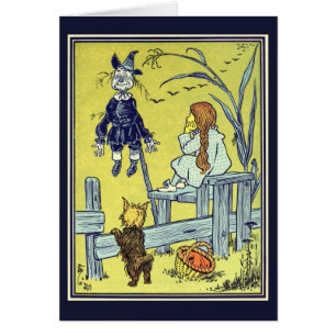 Cartão Vintage mágico de Oz, espantalho da reunião de
