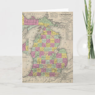 Cartão Vintage Map of Michigan (1853)