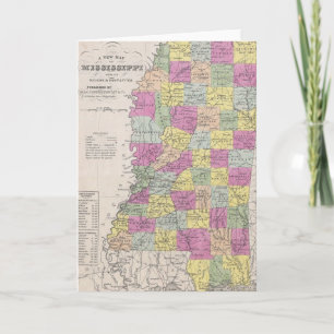Cartão Vintage Map of Mississippi (1853)