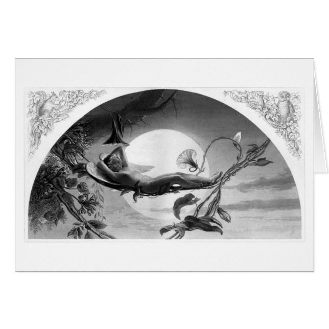 Cartão Vintage - menina feericamente Ariel, (Frente Horizontal)