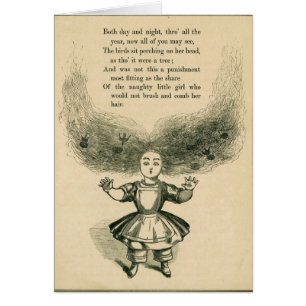 Cartão Vintage - menina que não escovaria seu cabelo,