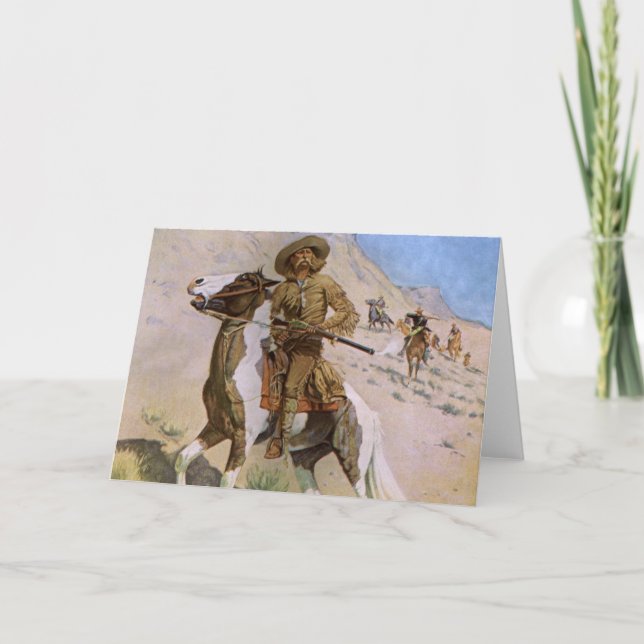 Cartão Vintage Militares Cowboys, O Escoteiro de Remingto (Frente)