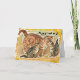 Cartão Vintage Momma Cat e Kittens, Aniversário