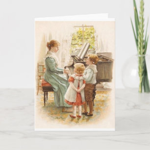 Cartão Vintage Mother And Children With Piano Card