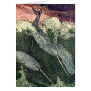 Cartão Vintage Narbaleias, Animais do Oceano de Baleias M