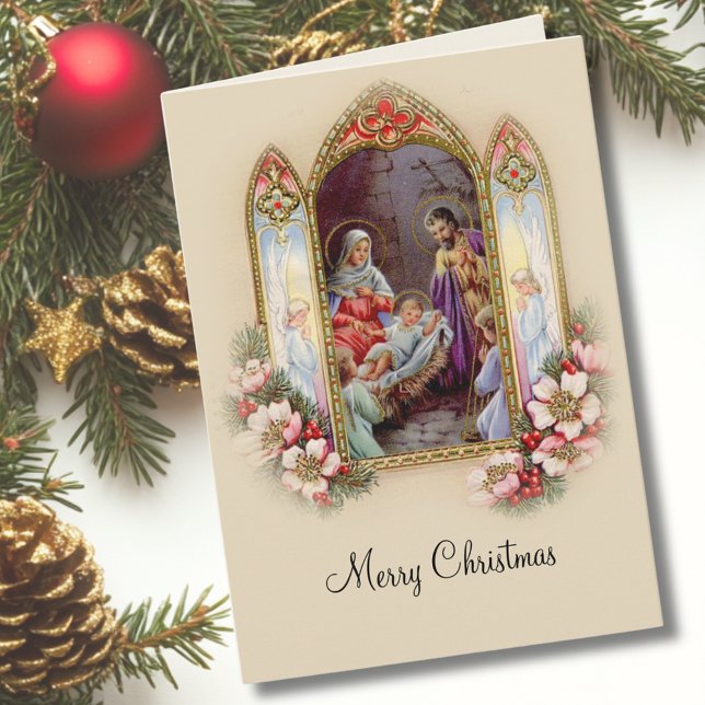 Cartão Vintage Natal Tradicional Família Santa (Criador carregado)