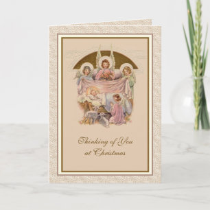 Cartão Vintage Natividade Jesus Angels Religiosos