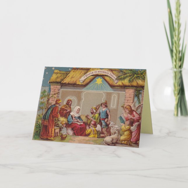 Cartão Vintage Nativity Scene Christmas Greeting Card (Frente)