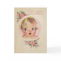 Vintage New Baby Girl Parabéns Card