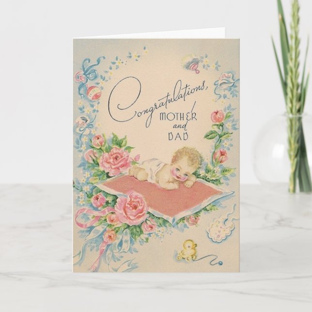 Cartão Vintage New Baby Greeting Card (Frente)