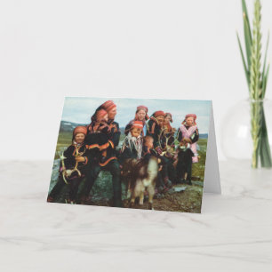 Cartão Vintage Noruega, Lapland, família 1950 de Sami