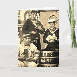 Cartão Vintage Old Photo 3 Sailors Holding Cats