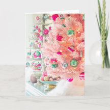 Vintage Ornaments Pink Christmas Tree Folheed Card