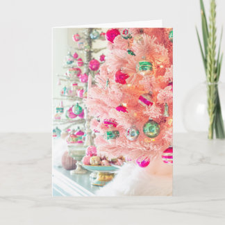 Cartão Vintage Ornaments Pink Christmas Tree Folheed Card
