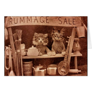 Cartão Vintage - os gatos no Rummage a venda,