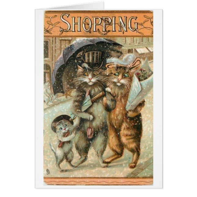 Cartão Vintage - os gatos vão comprar, (Frente)