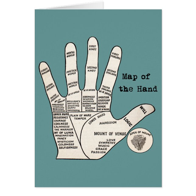 Cartão Vintage palm lendo fortuna palmística (Frente)