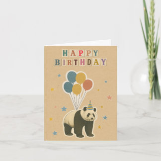 Cartão Vintage Panda Birthday Card com Balões