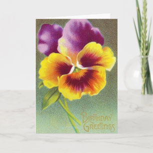 Cartão Vintage Pansy Floral Birthday Greeting Card