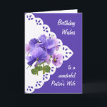 Cartão Vintage Pansy Flower Pastor's Wife Birthday Card<br><div class="desc">Vintage Pansy Flower para a esposa do seu Pastor Aniversário Pode ser banhado com amor e alegria de Deus no seu dia especial e todos os dias</div>