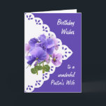 Cartão Vintage Pansy Flower Pastor's Wife Birthday Card<br><div class="desc">Vintage Pansy Flower para a esposa do seu Pastor Aniversário Pode ser banhado com amor e alegria de Deus no seu dia especial e todos os dias</div>
