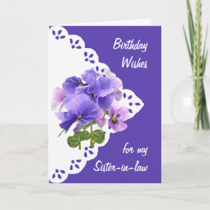 Cartão Vintage Pansy Flower Sister in-law Birthday Card