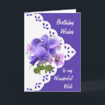 Cartão Vintage Pansy Flower Wife Birthday Card<br><div class="desc">Vintage Pansy Flower para seu maravilhoso aniversário de Wilfe</div>